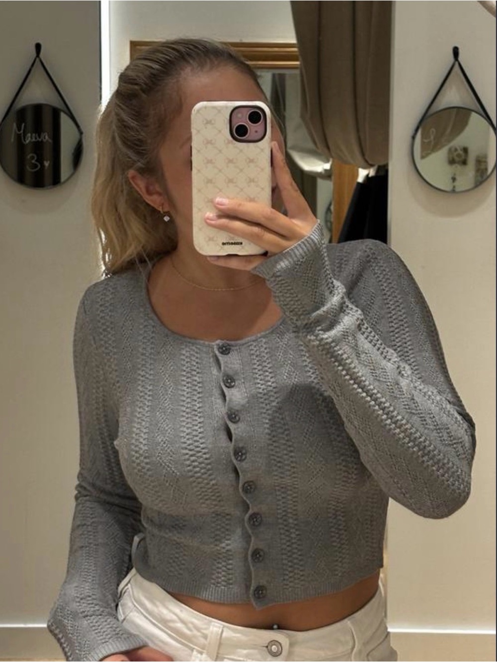 Dynamite Light Grey Cable Knit Cardigan